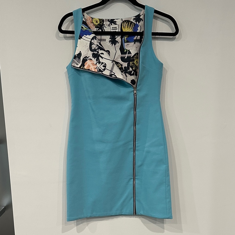Opening Ceremony Turquoise Mini Dress with Patterned Abstract Floral interior